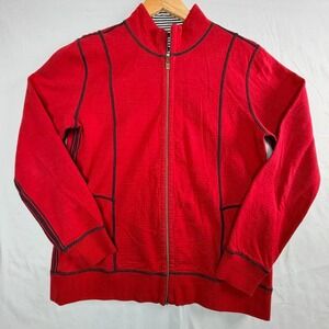 Tommy Bahama Mens Full Zip Sweatshirt Red Mock Neck Striped Lining XL